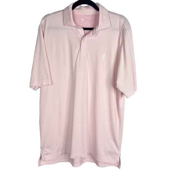 F&G Tech Mens Medium M Light Pink White Pencil Striped Short Sleeve Polo Shirt - Picture 1 of 7